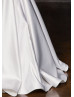 Beaded White Lace Satin Flower Girl Dress With Pockets